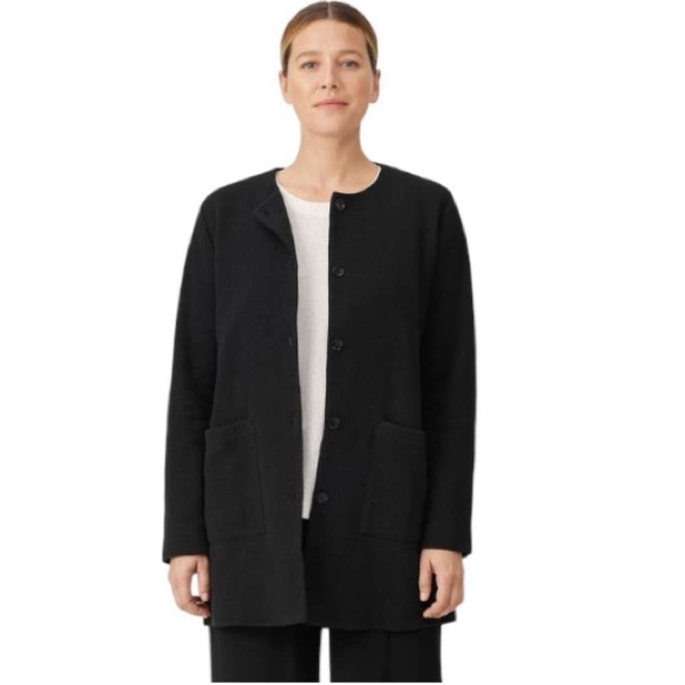 EILEEN FISHER Organic Cotton Crinkled Button-up Knit Longline Women’s Jacket M